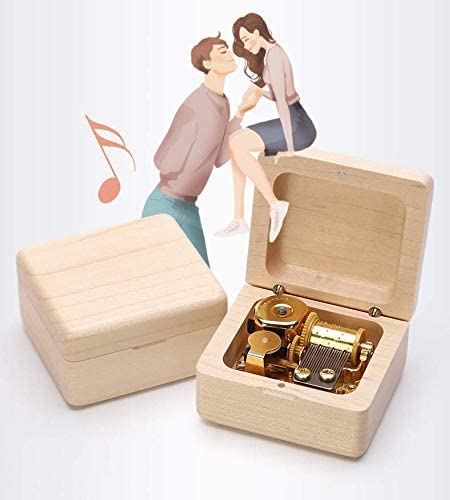 Mini Wooden Music Box, 18 Note Wind Up Music Box with Gold-Plated Movement (Maple, Howl's Moving Castle)