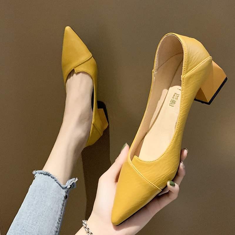 Fashion 2025 New Pointed Mid Heel Women's Shoes Fashion Single Shoes Women's Shallow Mouth High Heel Women's Shoes