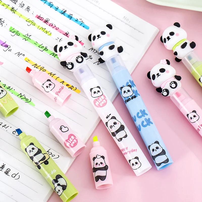 1pcs 3 in 1Cartoon Panda Three Color Splice Highlighter Pen Student Creative DIY Colorful Hand Ledger Stroke Key Marker Pen