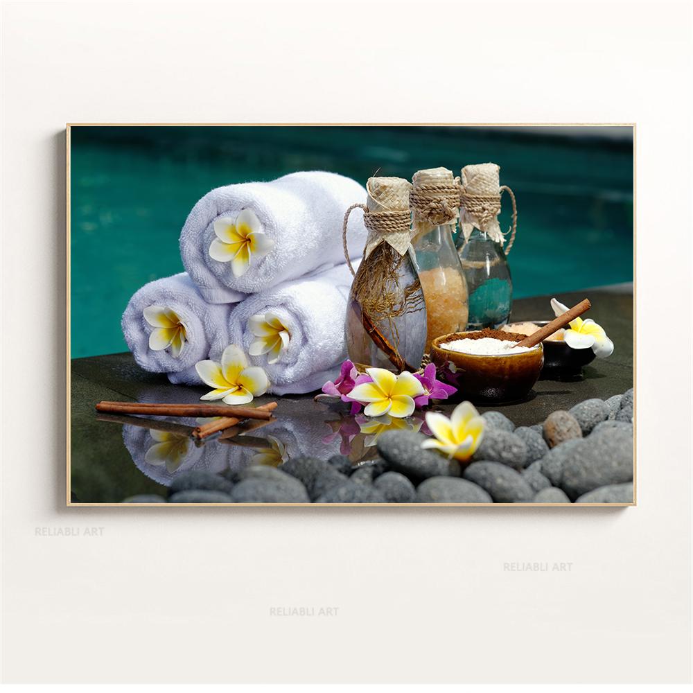 Wandkunst, Wasser, Spa, Steine, Zen, Leinwandmalerei, Kerzen, Orchideenblume, Poster, Wandbilder für Badezimmerdekor, Wohnkultur, Cuadros