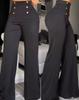 Women's Mid Rise Flare Pants Slim Fit Double Button Detail Elegant Solid Color Spring Slight Stretch Commuter Dressy Casual Trousers