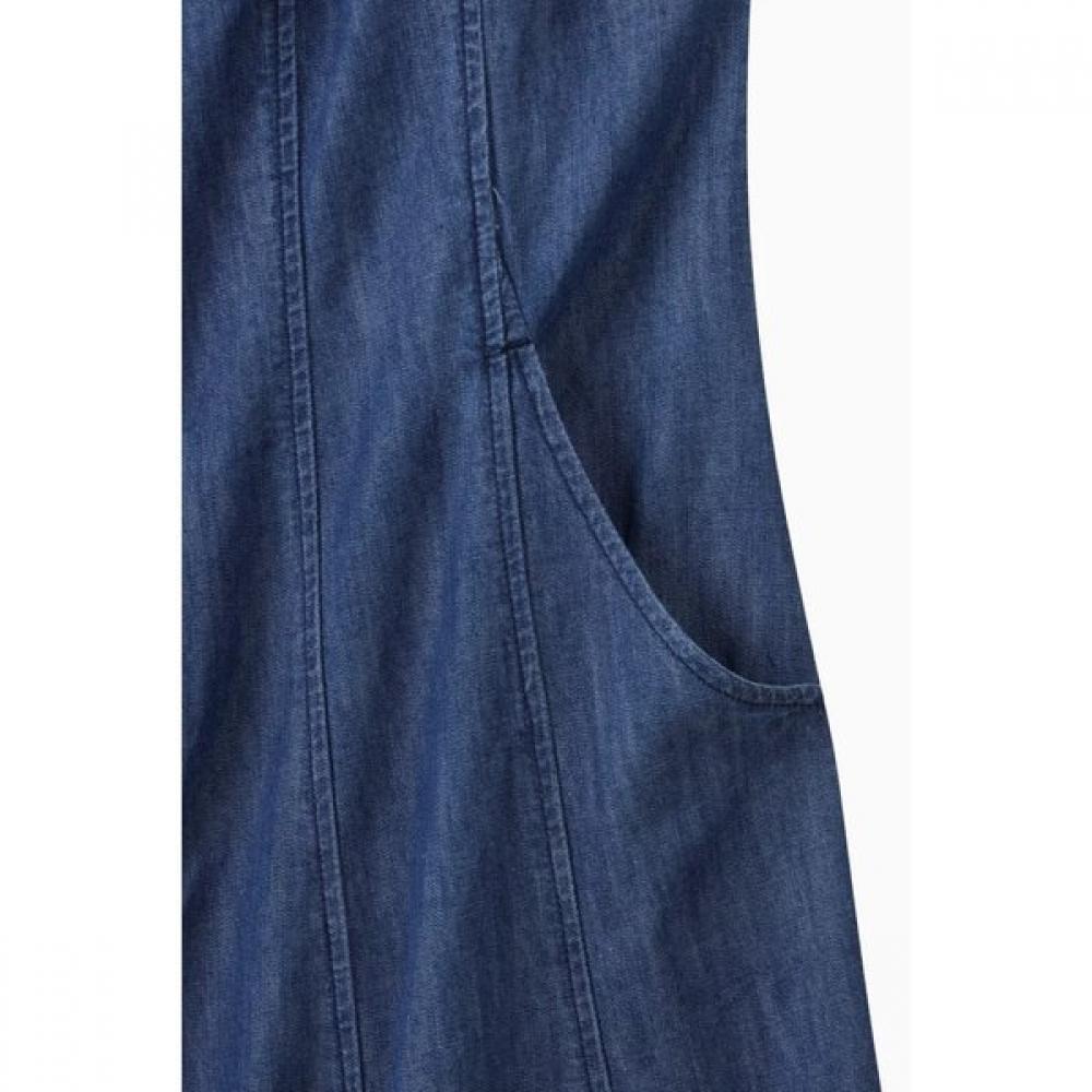 Benetton Hidden Button Sleeveless Denim Long Dress Baop93631