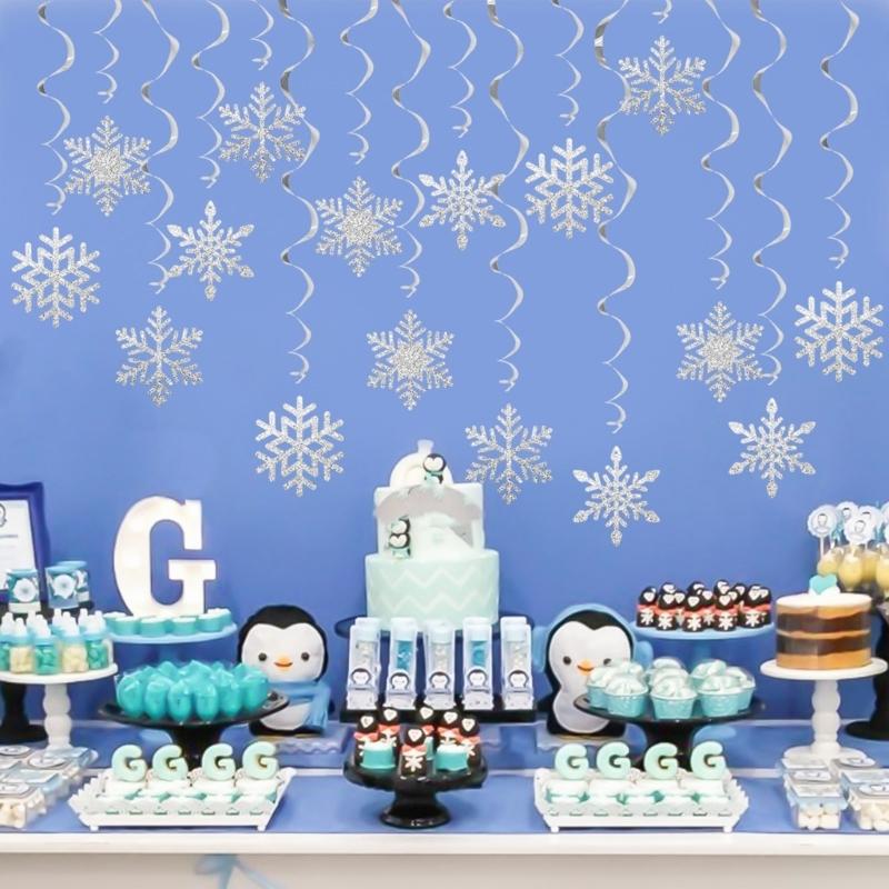 Pack of 8 Christmas Snowflake Swirls Hanging Decoration Hanging Swirls Snowflake Christmas Decoration Set for Holiday
