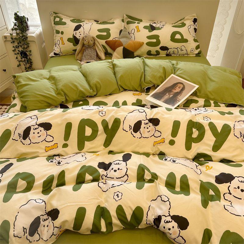 Candy House Cute Girl Heart Washed Cotton Four-piece Dormitory Single Quilt Set Three-piece Sheet Set