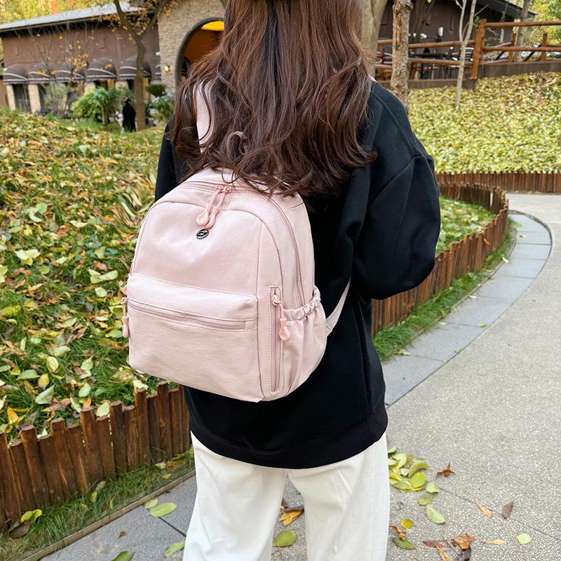 New Double Shoulder Schoolbag Korean Version Casual Simple Versatile Lightweight Backpack Solid Color Large Capacity Commuter Bag Double 