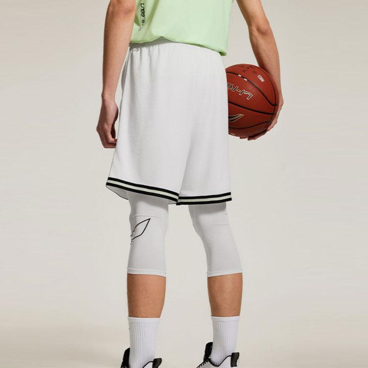 Li Ning CBA Series Professional Basketball Striped Logo Mid-Waist Straight-Leg Sports Shorts Men Shorts White AAPU031-8