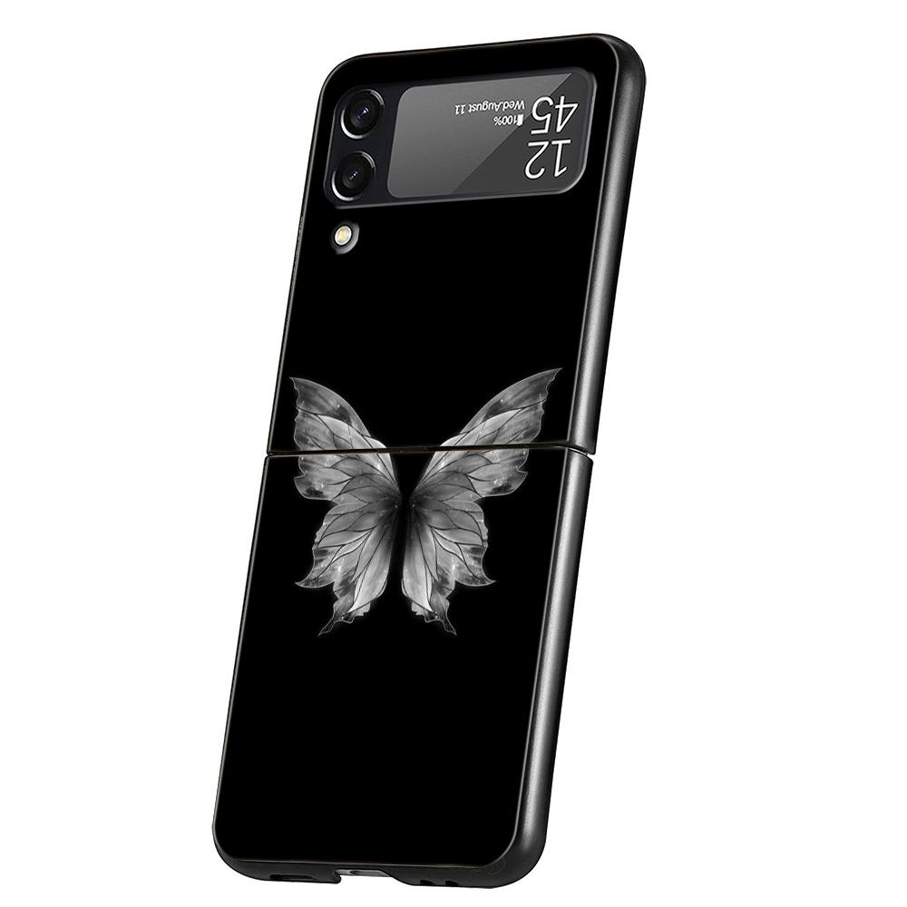 Luxury Phone Case For Samsung Galaxy Z Flip 3 4 5 6 Hard Folding PC For Samsung Z Flip3 Flip4 Flip5 Cover Butterfly Love Black