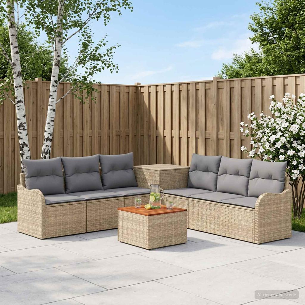 Sofa Set 8 pcs. Beige and Light Grey Poly Rattan and Steel