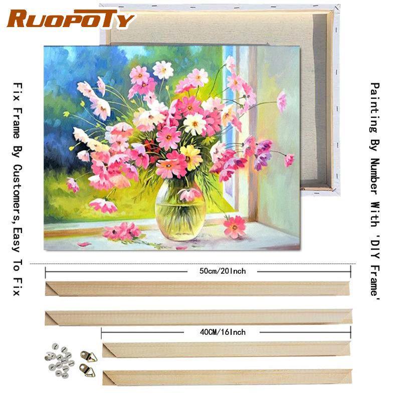 RUOPOTY Oil Painting By Numbers Flower Acrylic On Canvas DIY Frame Wall Art Picture By Numbers Daisy Children's Room Decor