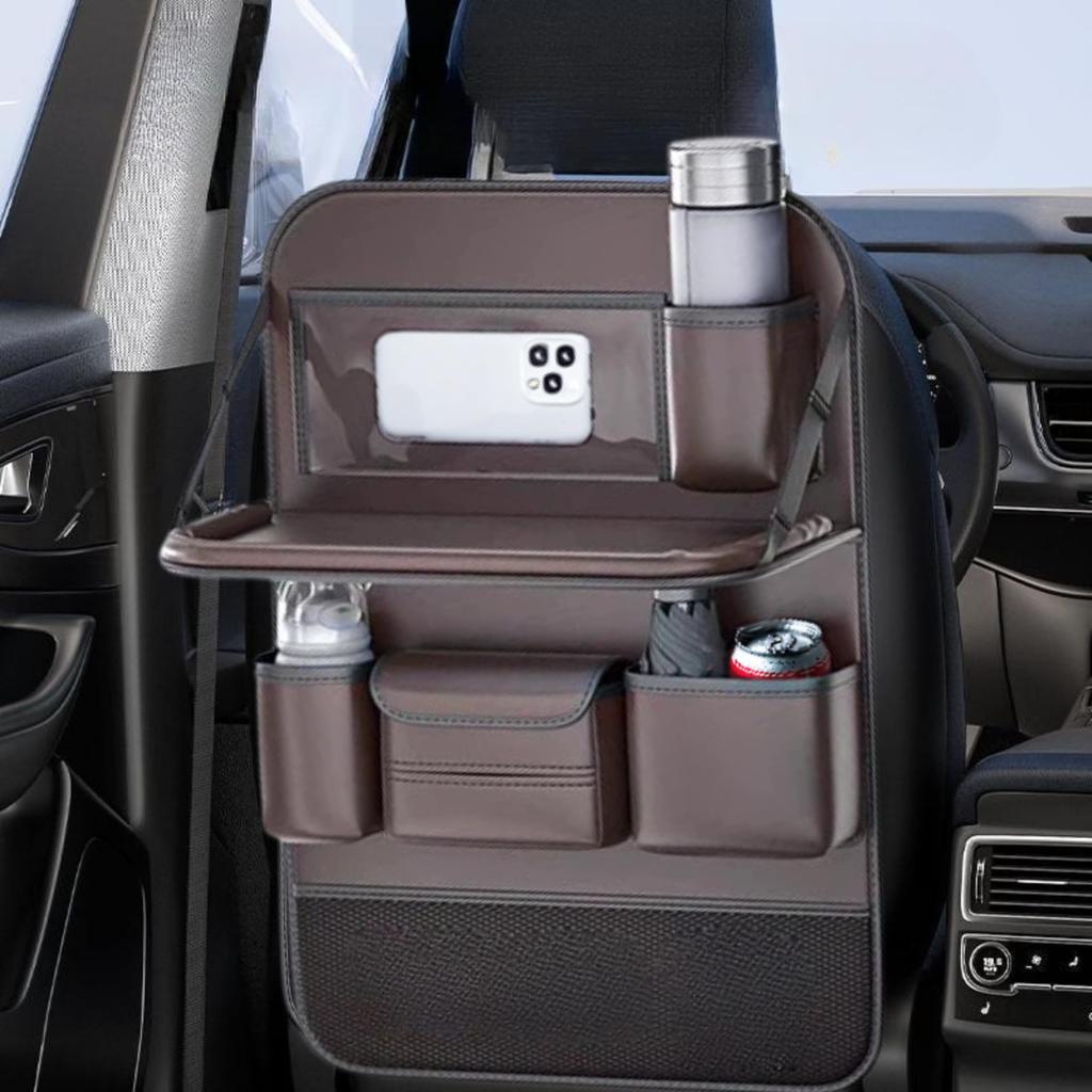 Car Seatback Thick PU Car Backseat Car Storage Pocket with Folding Multifunctional Car Large Storage Japanese Instructions Included Pocket, Material,