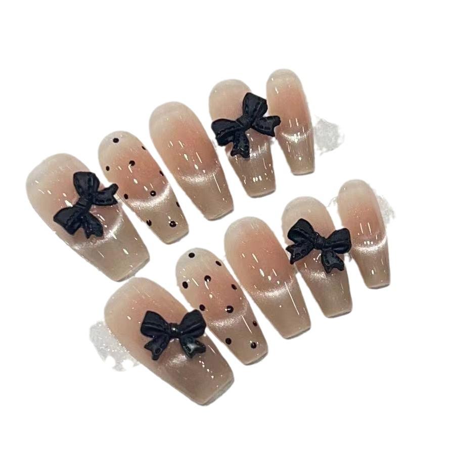 Nosit brnění Jednoduché francouzské kočičí oko Puntíkovaná mašlička Nail Art Odnímatelný kousek umělého nehtu