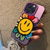 Floral Pattern Sun Smile Face Design For iPhone 16 15 Pro Max 14 13 12 11 ProMax Matte Hard Back Cover Case Funda Coque