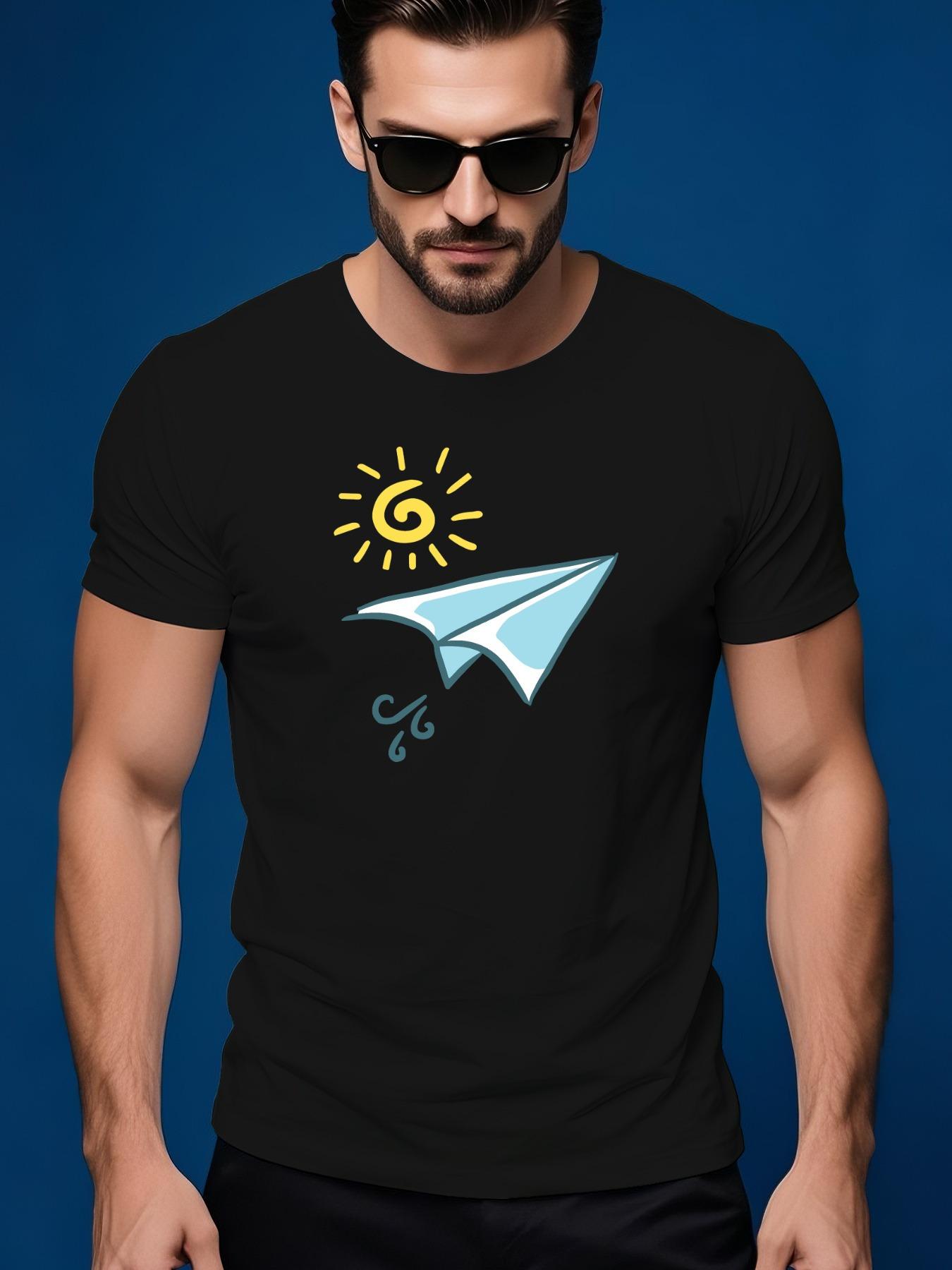 Summer Tshirt with Paper Airplane Sun Graphic - Soft Cotton XXXXL