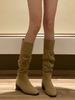 European and American heightening stack boots pleated high-heeled knight boots western cowboy boots women's 2025 autumn boots