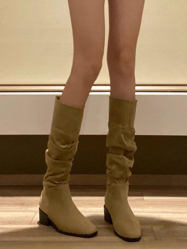 European and American heightening stack boots pleated high-heeled knight boots western cowboy boots women's 2025 autumn boots