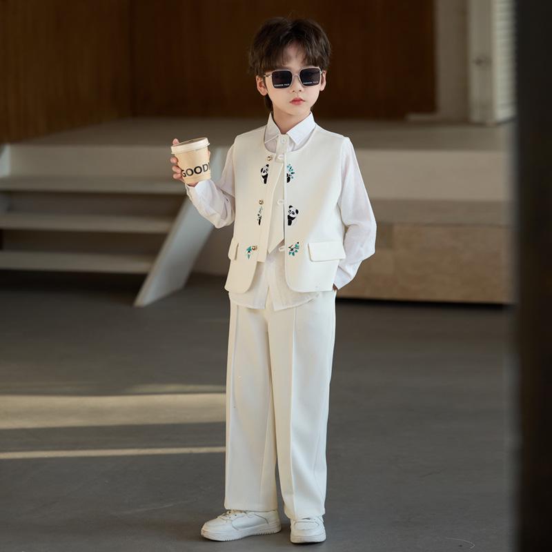 Boys' Spring Hanfu Vest Set with Embroidery - Formal Wear for Performances and Events