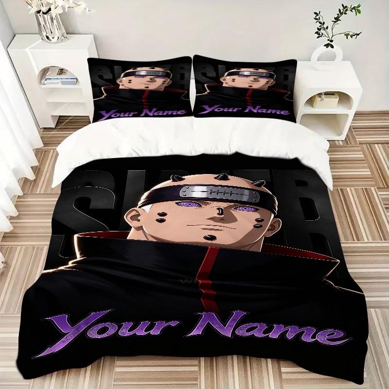 Anime Ninja Custom Name Portrait Bedding Set Personalized Washable Custom 3Pcs Duvet Cover Pillowcases Soft Microfiber Home Bedroom Gift