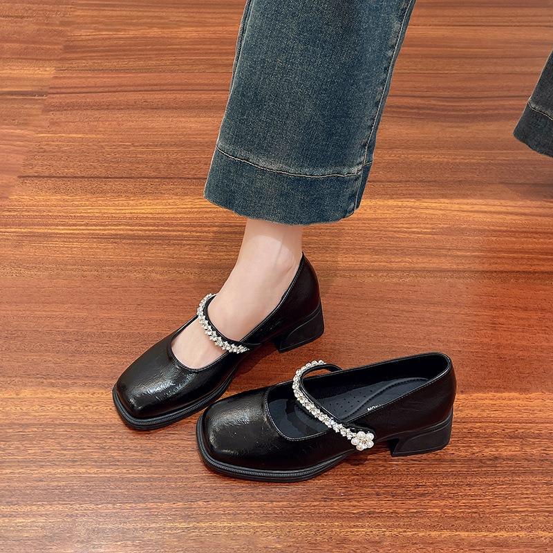 Mary Jane women's shoes high heels commuting square head temperament fashionable medium heel single shoes women's thick heel gentle evening shoes