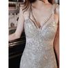 Sexy Evening Dress Women's 1011 New Silver Sequins Texture Style Temperament Host Suspender Fishtail