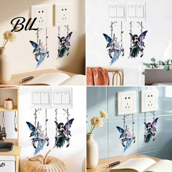 Children Room Decor Swing Fairy Switch Sticker, Decorative PVC Self Adhesive Wall Decal for Light And Socket Panels, Plate Stickers Romantic Art with