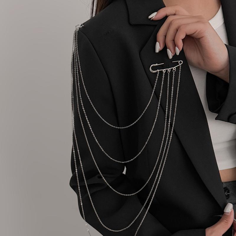 Creative Multi-Layer Bead Chain Brooch With Clear Crystal Beads Multi Chains Multi Functional Fashion Clothing Pin Jewelry