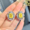 Temperament Yellow Diamond Imitation Ice Flower Cut Necklace Simple Princess Square Diamond Earrings Open Ring Color Treasure Set