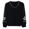 Herbst Winter V-Ausschnitt Stickerei Lässig Mode Alleskönner Pullover Stricktop Damen Patchwork Pullover