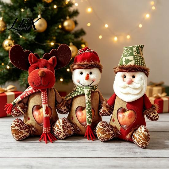 Reusable Storage Bags for Holidays Christmas Burlap Gift with Clear Window, Santa Snowman Goodie Kids Reindeer Drawstring Pouch, Holiday Treat