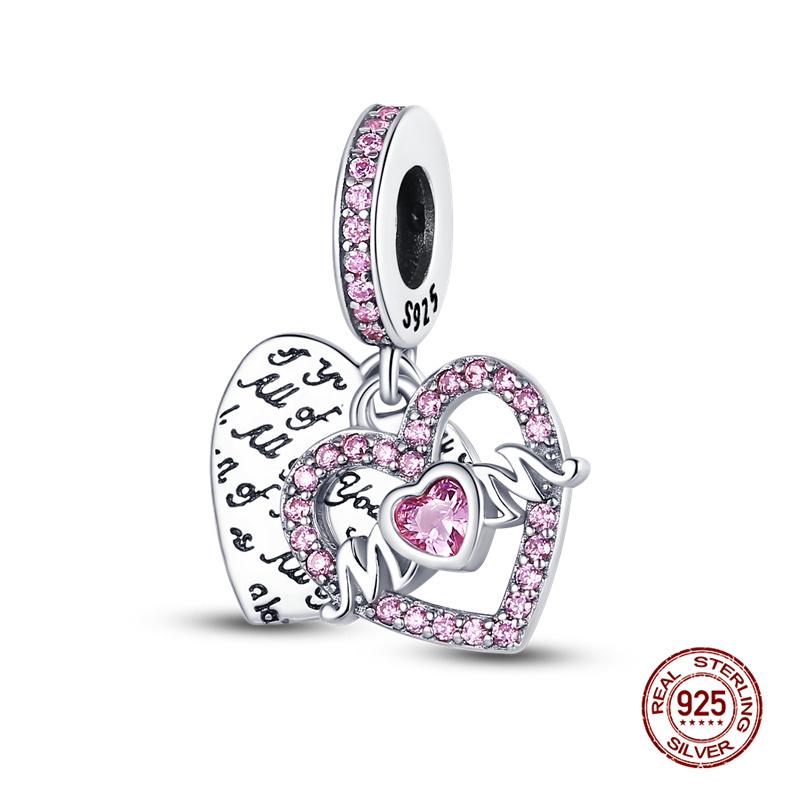 Copper Love Heart Mother & I Love You Pave Heart Charms Fits Original 3Mm Bracelets Necklace Women Diy Fine Jewelry Gift