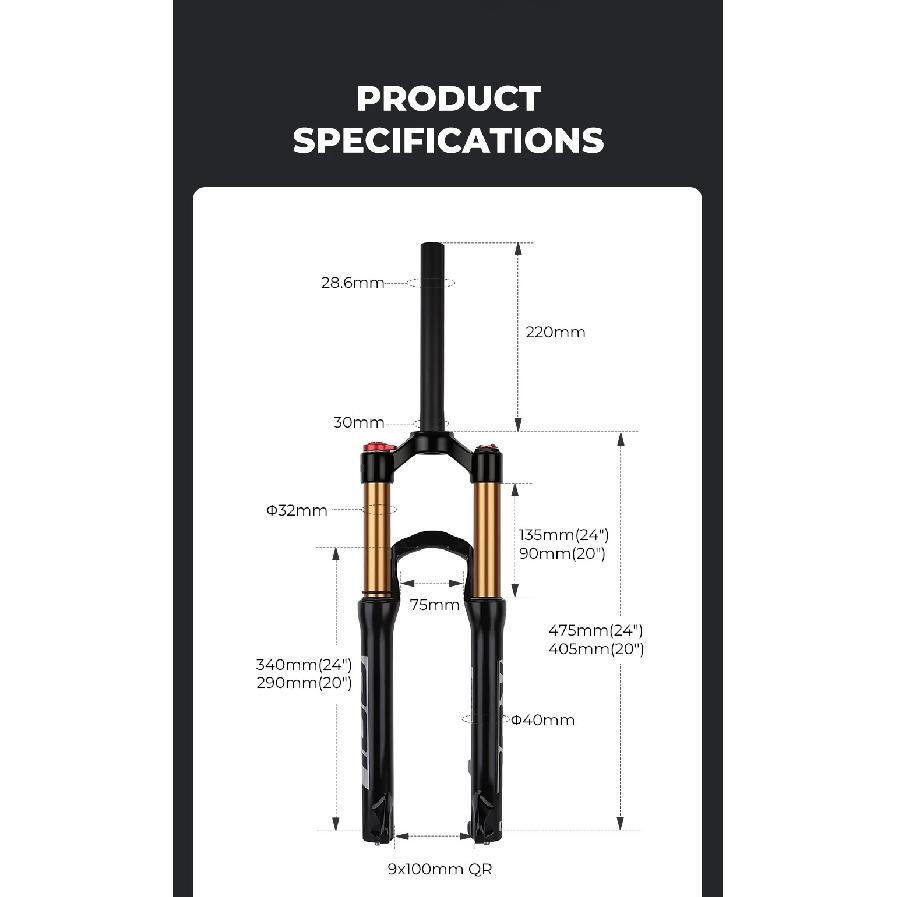 BOLANY Suspension Fork Mountain Bicycle 20/24 Inch Disc Brake Straight Tube Travel 100/135mm Bicycle Accessoires