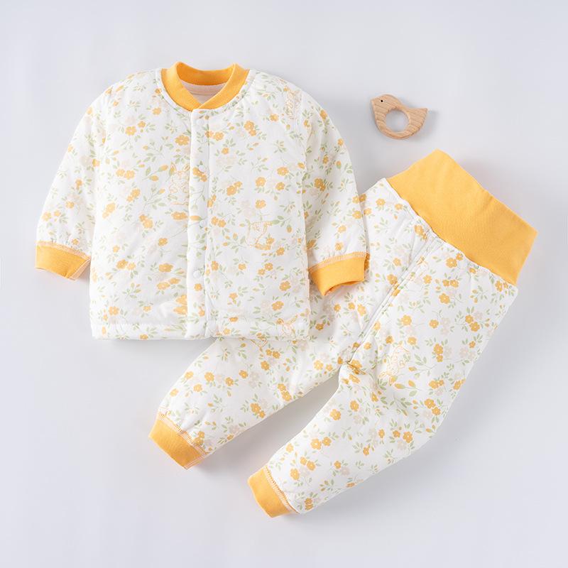 Infant and Toddler Set with Three-layer Cotton Jacket for Male and Female Babies To Keep Warm Cotton Underwear Set