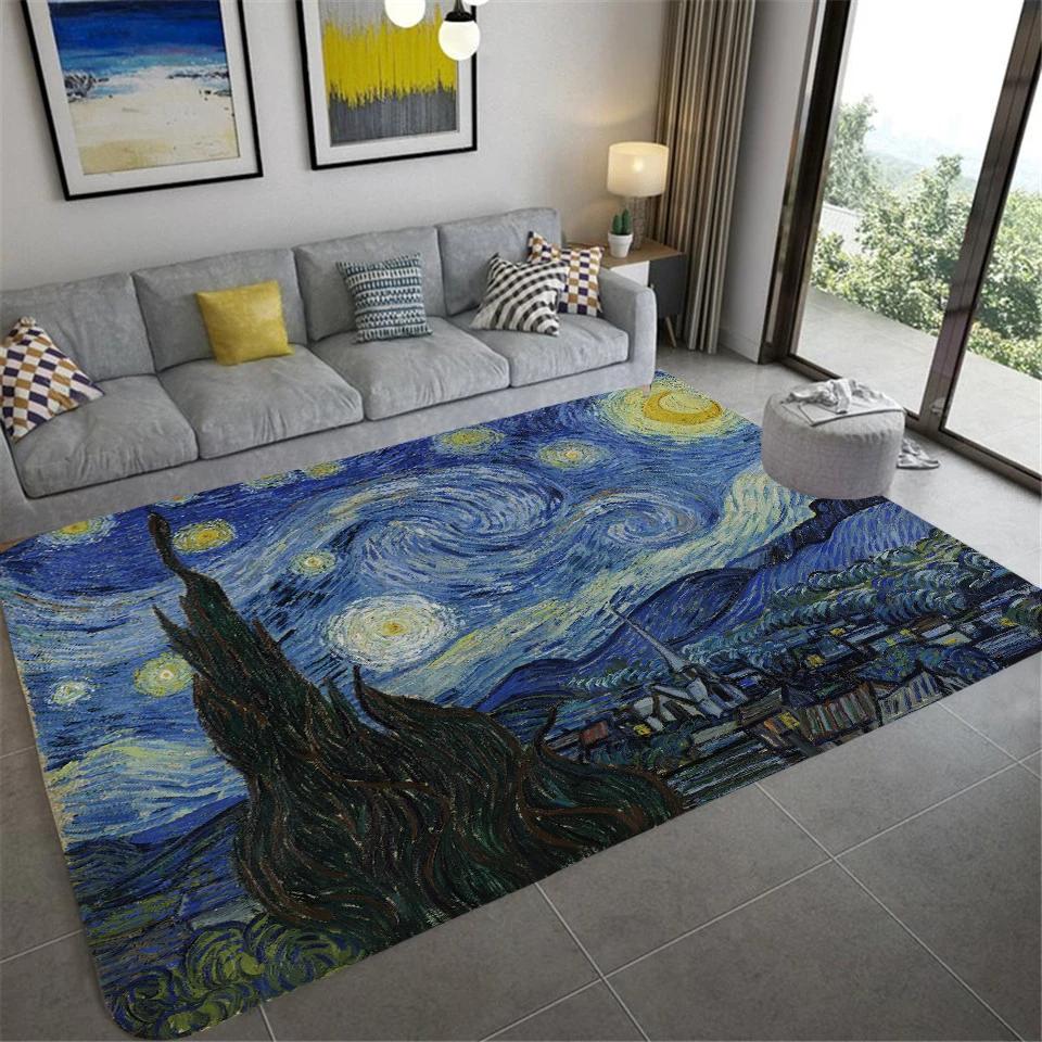 Starry Sky Carpet Van Gogh Art Painting Bathroom Rugs Non-slip Bedroom Mats Welcome Mat Floor Decorative Carpet for Living Room