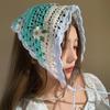 Mint Mambo Wind Floral Knitted Triangular Headscarf Female Bag Head Pastoral Style Seaside Photo Atmosphere Headband Summer