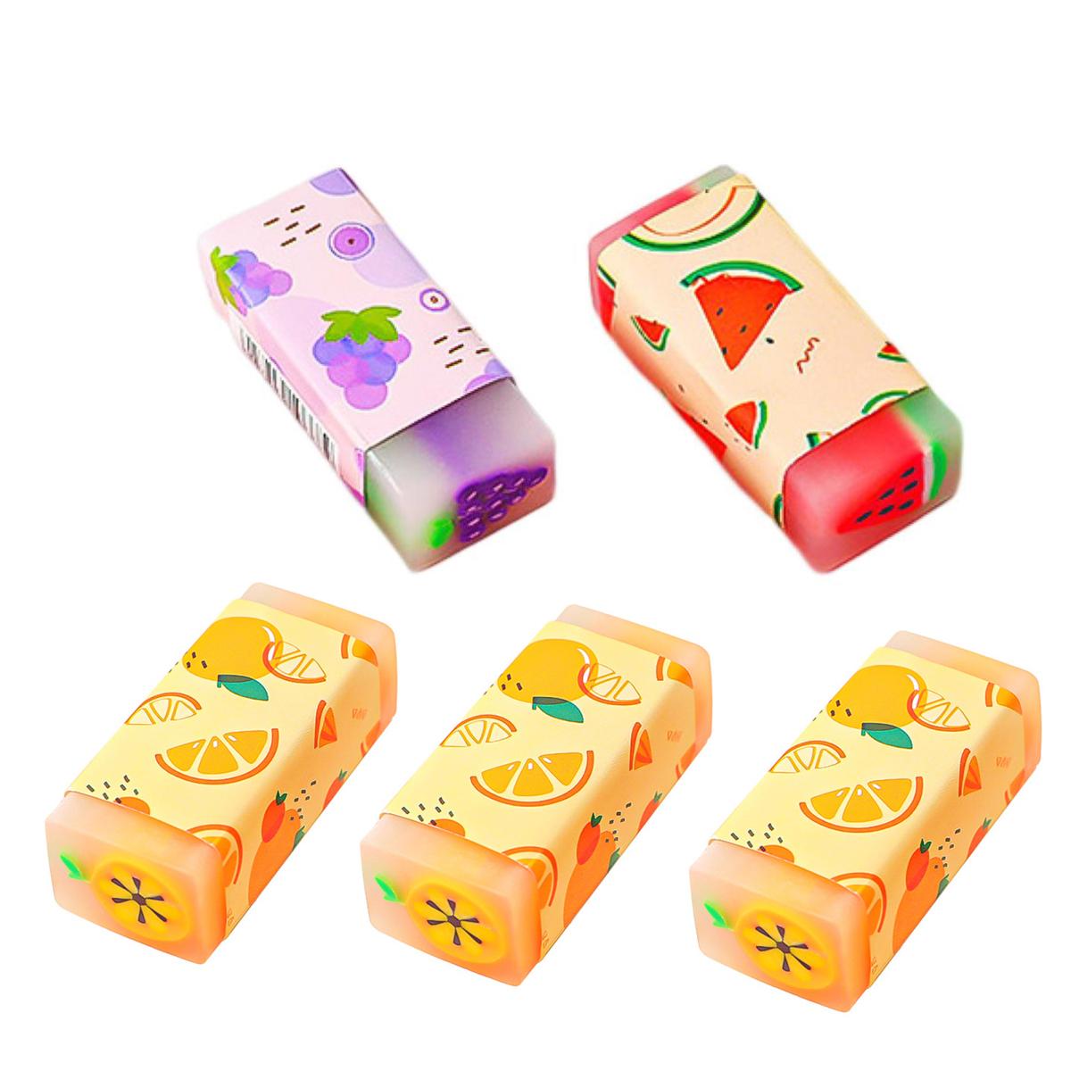 

Прямоугольные ластики для карандашей, довольно легкие, быстрая очистка, мультяшные фрукты, студенческий рисунок