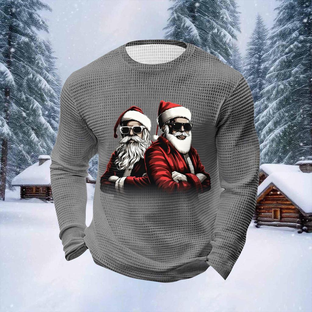 Men's Christmas Print Round Neck Long Sleeve Tops Men's Sports Large Size Casual Round Neck Tops