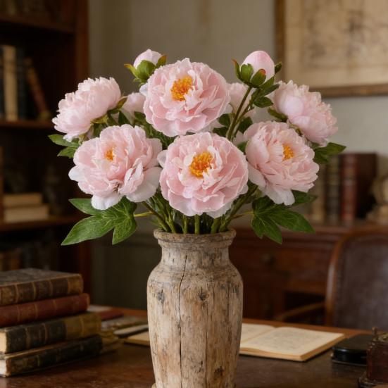 Real Touch Artificial Peony Flower Faux Silk Peony with Long Stem for Valentine's Day Floral Arrangement Wedding Party Home Kitchen Vase Decor