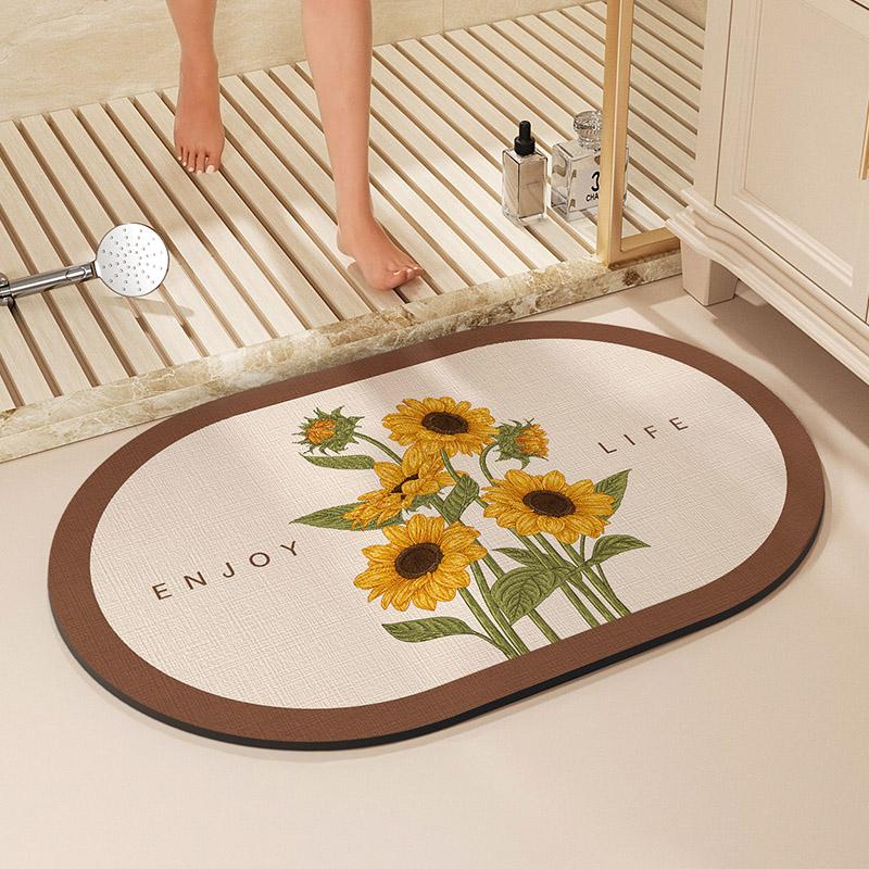 Flower Print Bath Mat Bathroom Super Absorbent Foot Mats Non-Slip Quick Dry Shower Pad Toilet Carpet Doormat Washable