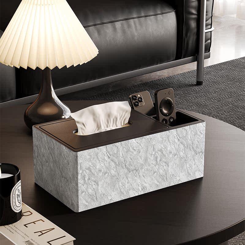 Marble Pattern Dual-Compartment Leather Tissue Box