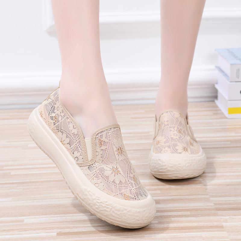 Women Shoes Summer Breathable Mesh Shoes Canvas Platform Shoe Shallow Mouth Single Shoes Slip on Loafers Women's Casual Footwear