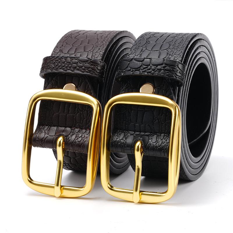 Men's Genuine Leather Belt Crocodile Pattern Cowhide Pin Buckle Casual Leather Belt Cowhide Male Middle aged and Young Business Versatile Belt Men