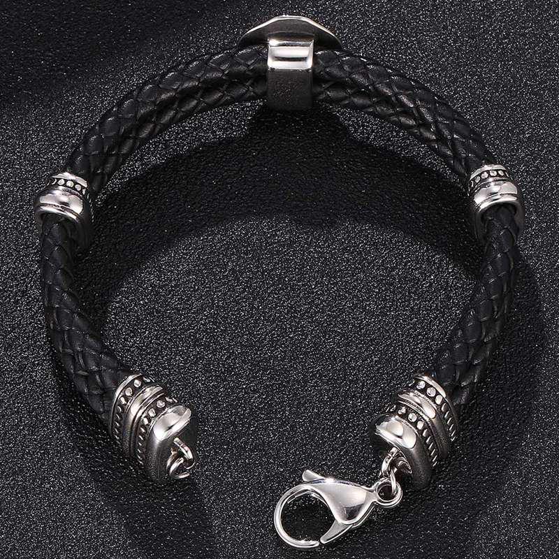 Punk Genuine Braided Men Leather Bracelet Bangles Shield Stainless Steel Lobster Clasp Bracelet Jewelry Gifts
