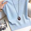 Women's Stylish Blue Short-Sleeve Knit Top - Trendy and Beautiful Summer Fashion