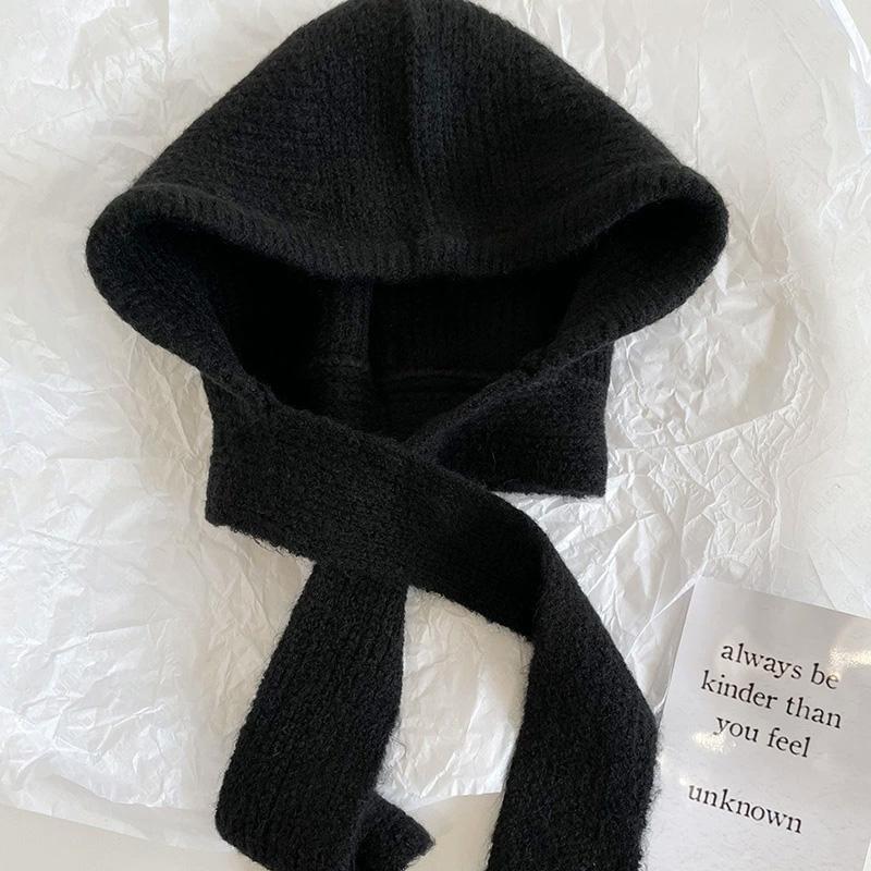 

1 шт. Шерстяная теплая вязаная зимняя защита ушей Ретро хлопковые смеси Балаклава Шапка Шарф чёрный
