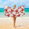 Absorbierendes Strandtuch mit rotem Krabbenmuster, Weich, Schnelltrocknend, Sandfrei für Reiseutensilien