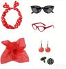 PESENAR 50s Retro Pin Up Costume Accessory Set with Red Polka Dot Headband, Scarf, Sunglasses and Earrings