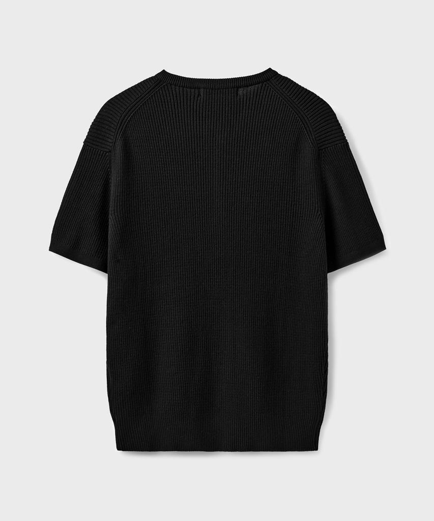 Beulaendideu Hard Twist Ribbed Henley Neck Half Knit [Black]