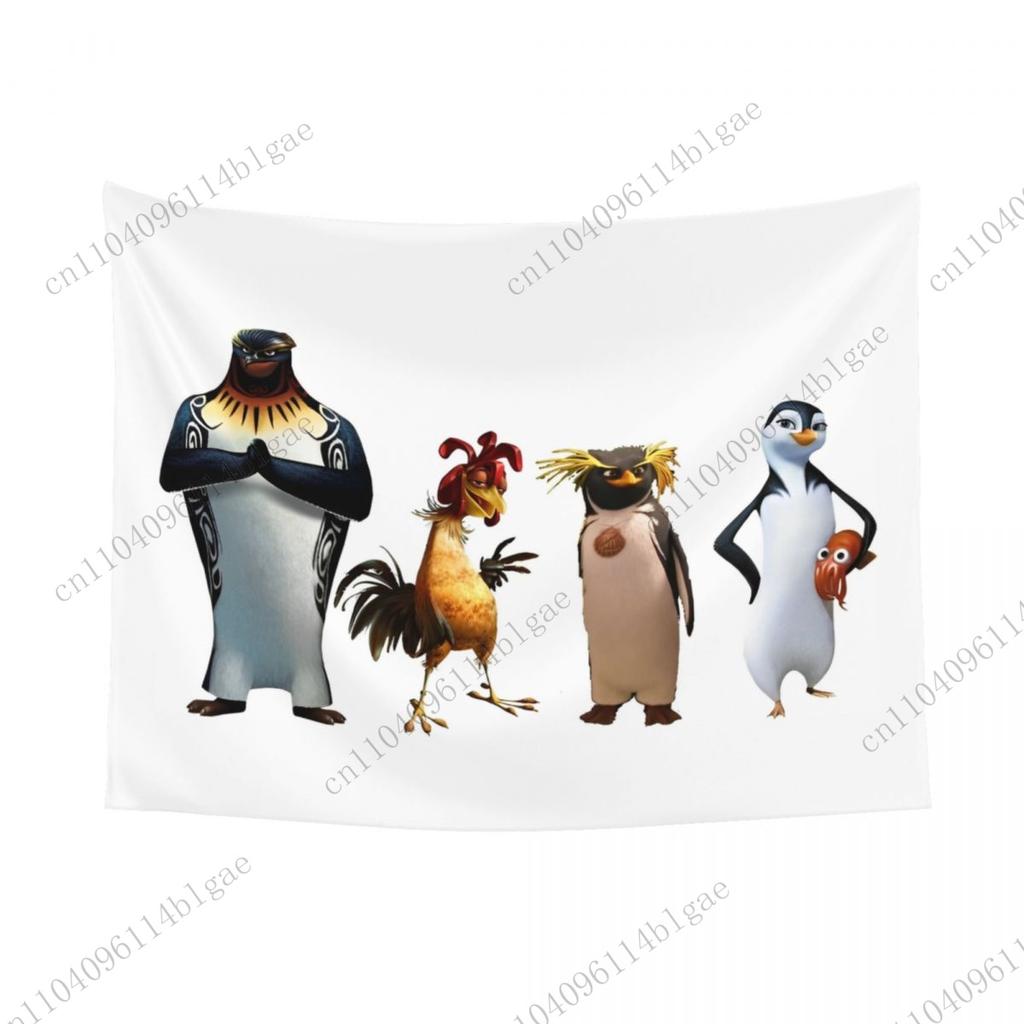 Cartoon Chicken Joe & Penguin Beach Scene Dorm Wall Hanging Tapestry Room Embellishment Surf's Up Element Wall Decor Banner