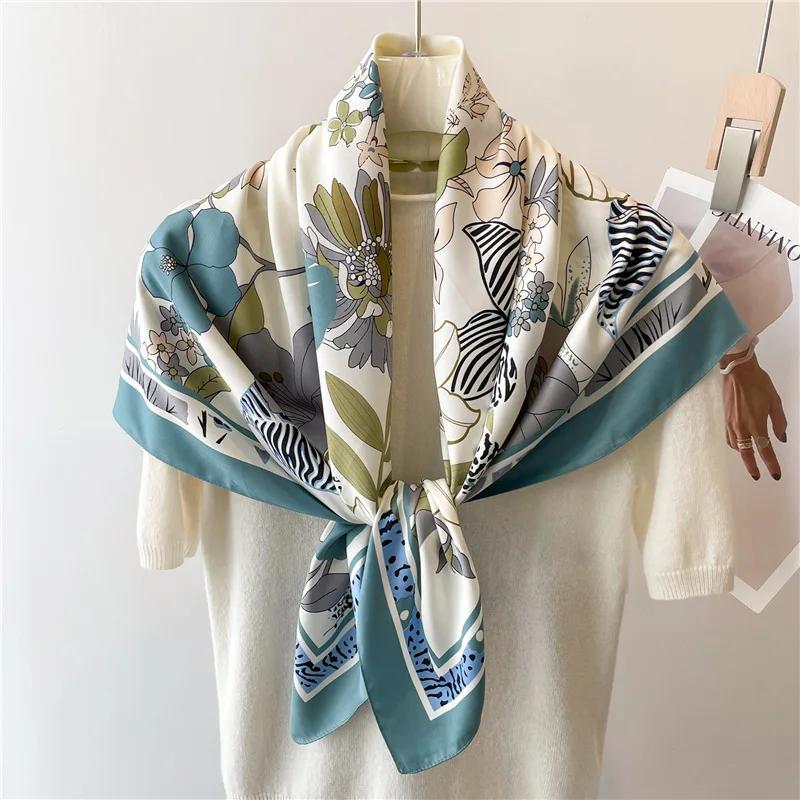 2025 90*90cm Printed Square Scarf Thin Breathable Sunscreen Shawl Casual Outdoor Windproof Head Wrap for Women Ribbon Headband