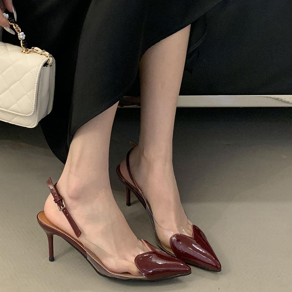 Sandale Noi cu Toc Înalt cu Vârf Ascuțit și Inimă Transparentă Vară Sexy Toc Subțire Sandale Chic cu Toc Tip Pompă Pantofi de Petrecere pentru Femei