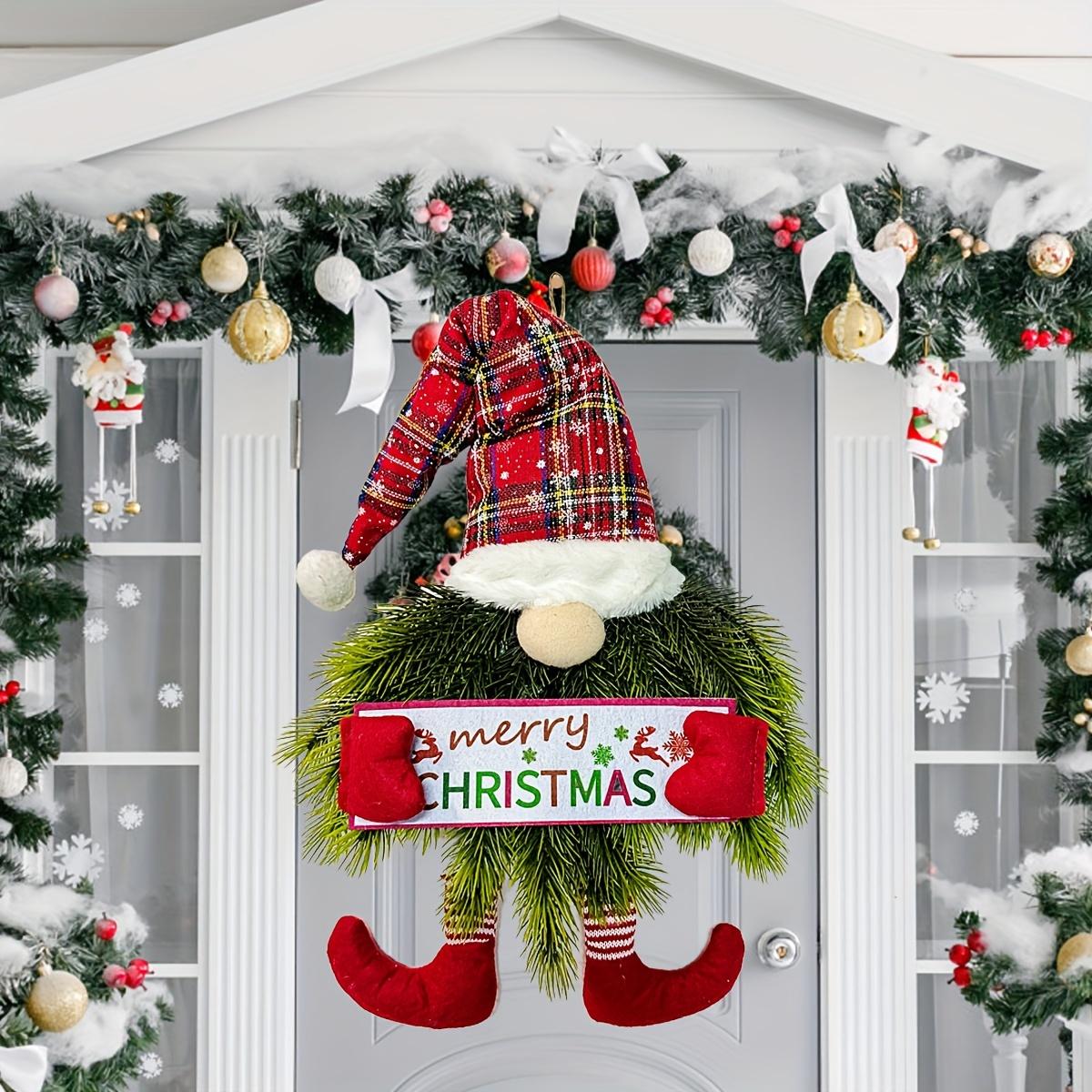

European Santa PET Wall Hanging, Red & White Stripes. No-Electricity Xmas Decor with Pendants. For Desk & Home. білий